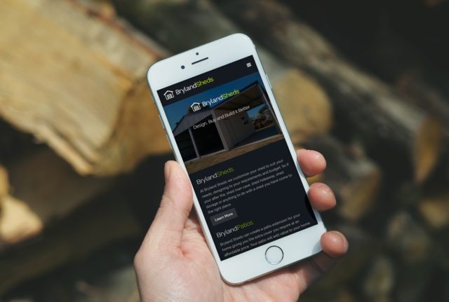 Bryland Sheds - Web Design Tasmania - Website displayed on an iPhone