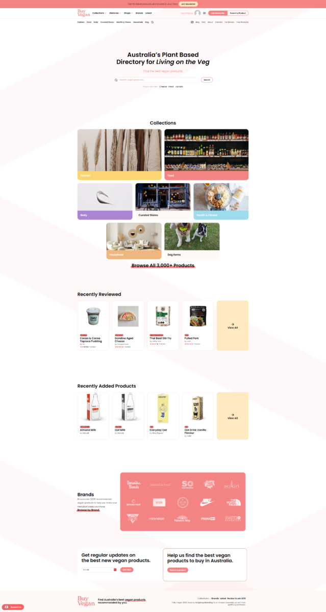 A website with a variety of items on it.