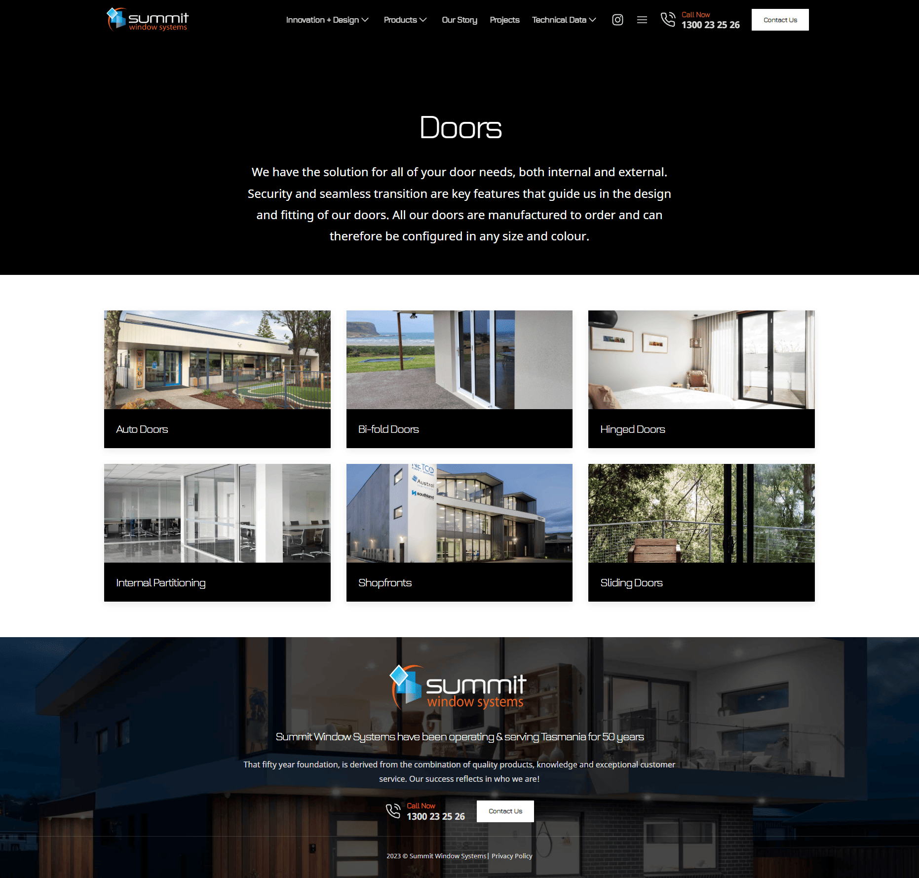 A website design for a window and door company.